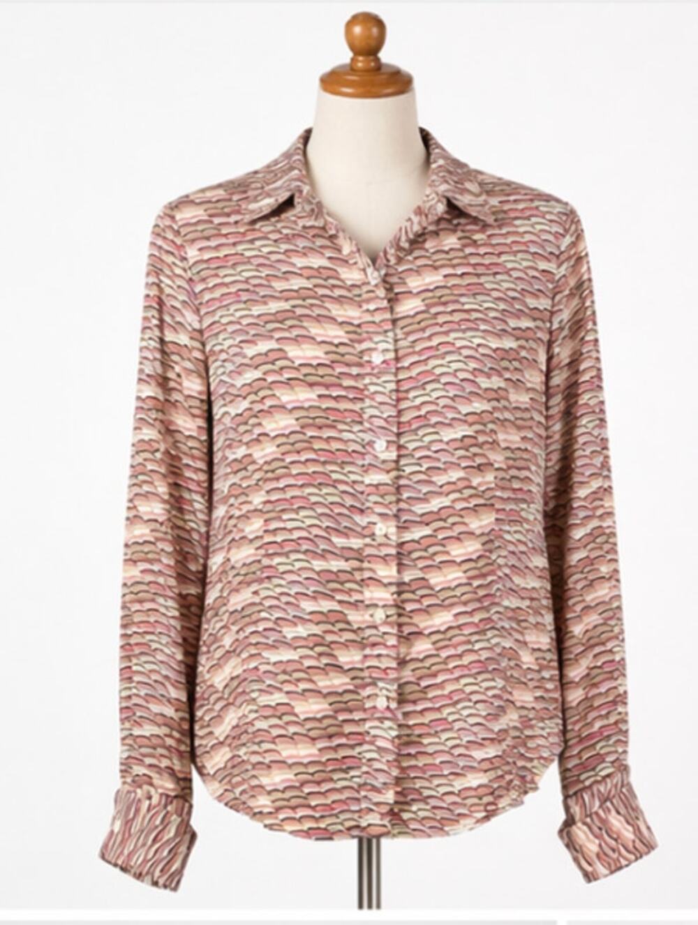 Lafayette 148 | 100% Silk Button Down Top Patterned Pink Cream